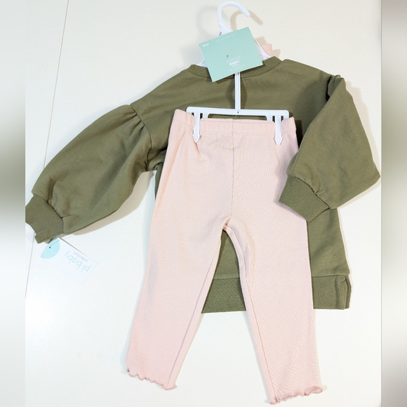 PETIT LEM, "Coffee Date" sweatshirt set, Green & Pink, Size 24 Months - Picture 3 of 8